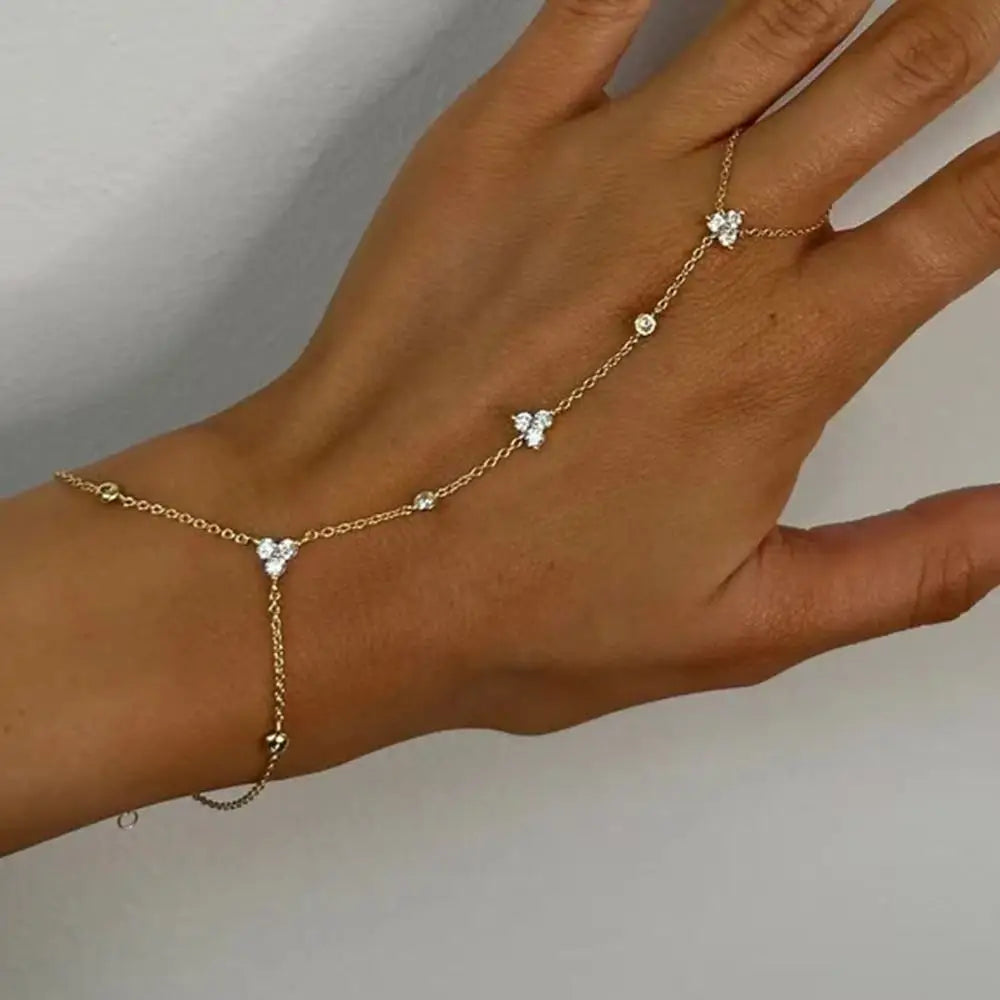 Summer New Rhinestone Flower Hand Back Bracelet Wedding Jewelry for