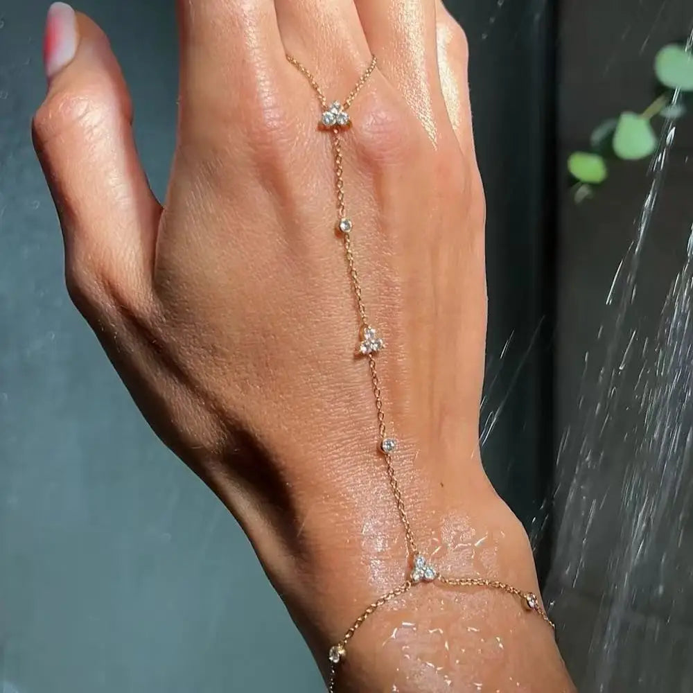 Summer New Rhinestone Flower Hand Back Bracelet Wedding Jewelry for